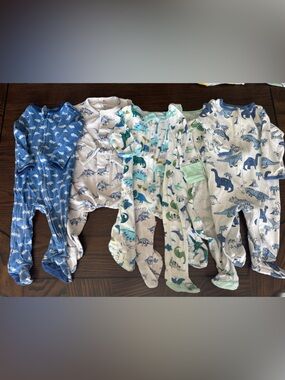 Multiples Dinosaur Print Footed One-Piece Sleepers - Blue, White & Green